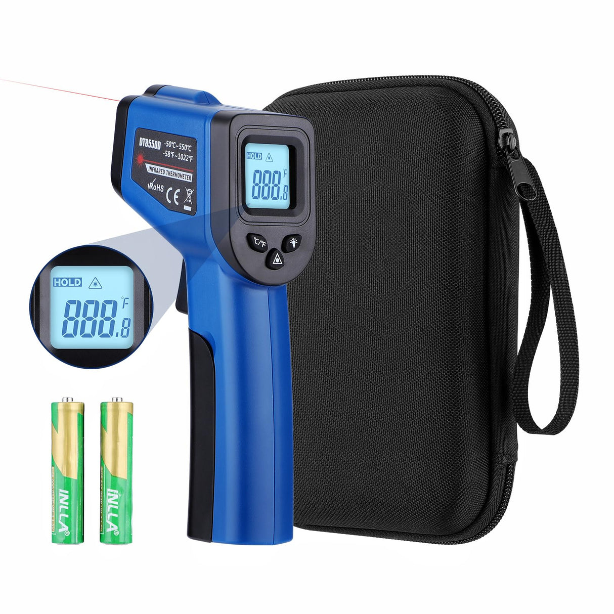 Infrared Thermometer Gun for Cooking, -58β~1022β, Digital Laser Temperature Gun for Deep Frying, Pizza, Blackstone, Reptiles, IR Thermometer with Carrying Storage Case, Larger Font, LCD Backlit, Blue
