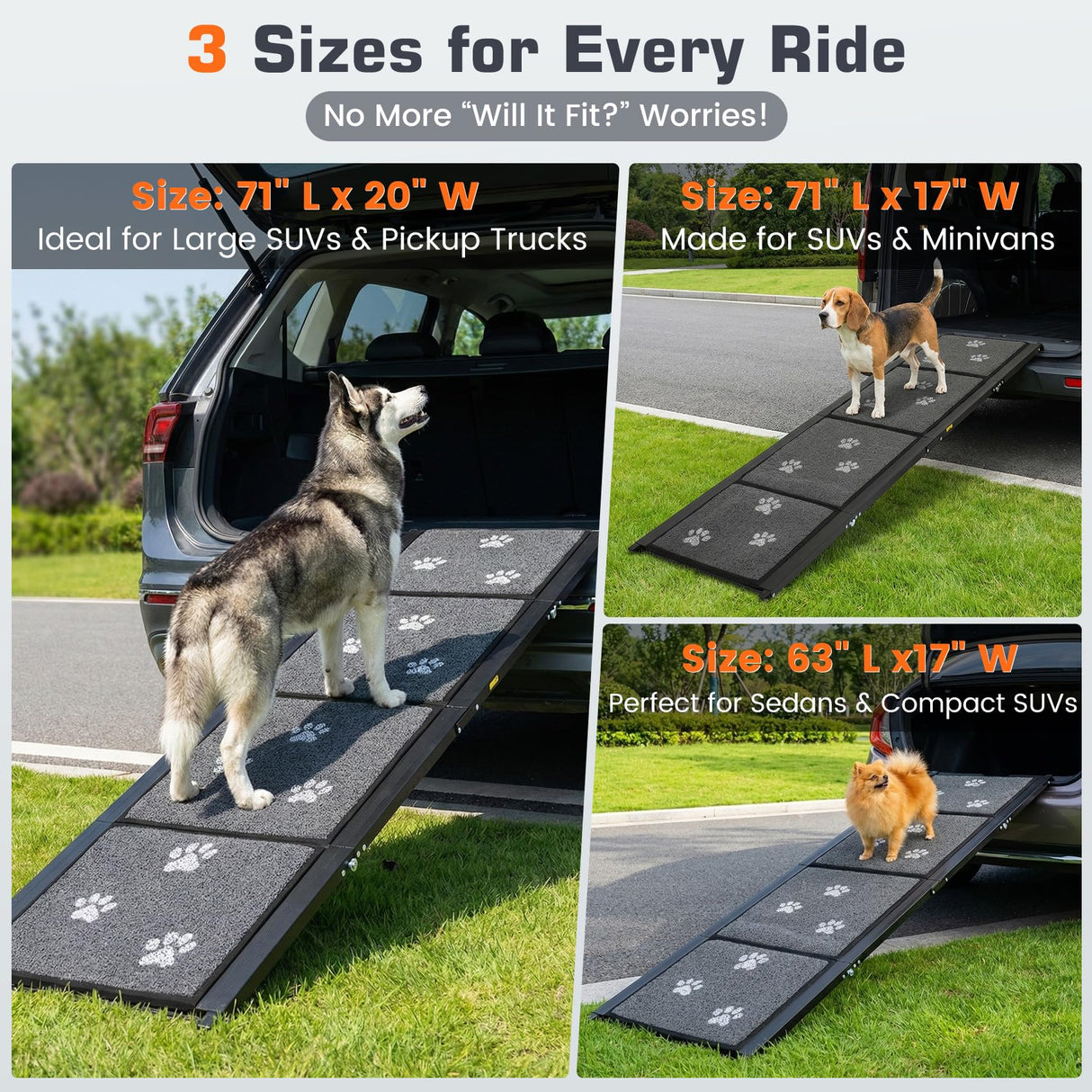 Dog Ramp for Car 63" L x 17" W Portable Ramps with Non-Slip Rug Surface Folding Pet Car Ramp for Truck/SUV & Stairs/Bed, Up to 250 LBS