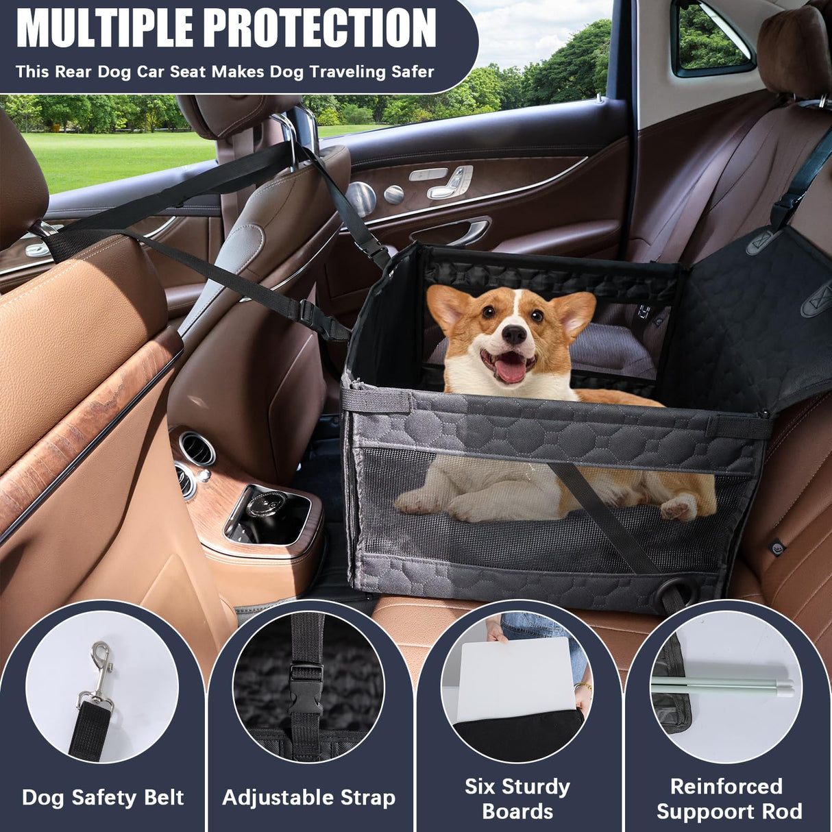 Dog Car Seat for Medium Small Dogs, Pet Car Seat with Adjustable Safety Belt & Storage Pockets, Breathable Waterproof Pet Car Seats Cover, Small Dog Seats for Dogs Under 30lbs (Medium, Black)