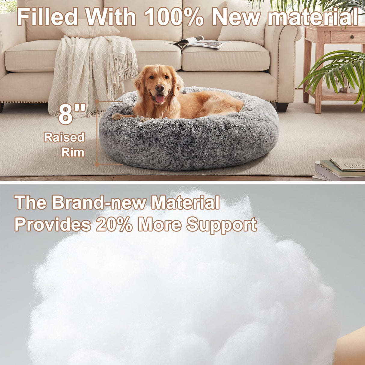 BedStill 36 inches Donut Dog Bed for Large Dogs - Calming Fluffy Round Pet Bed with Removable & Washable Cover,Fits up to 80 lbs Pets (Dark Grey,Large)