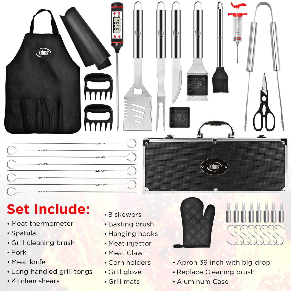 Kaluns BBQ Accessories, Complete Grill Set Dad Gifts for Fathers Day, 40 Pcs Premium Heavy Duty Stainless Steel Barbecue Grill Accessories for Outdoor Grill Gifts for Men