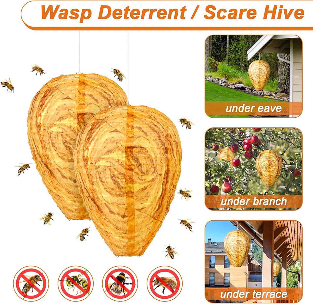 2 Pack Wasp Nest Decoy for Wasps Hornets Yellow Jackets Safe Hanging Wasp Deterrent Hornet Bee Wasp Trap Bags Waterproof Wasp Repellent Fake Cloth Wasp Nest for Home Garden Yard Outdoor