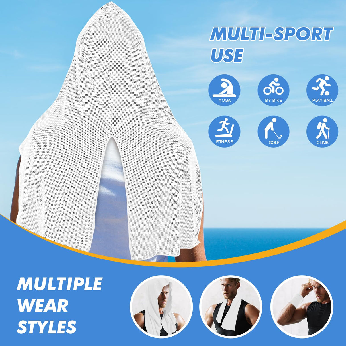 CSITE Cooling Hoodie Towels for Neck and Face, UPF 50 Sun Protection & Instant Cooling, Ice Towels for Hot Weather, Soft Breathable Towel for Sport, Work Out, Gym, Camping & More Activities