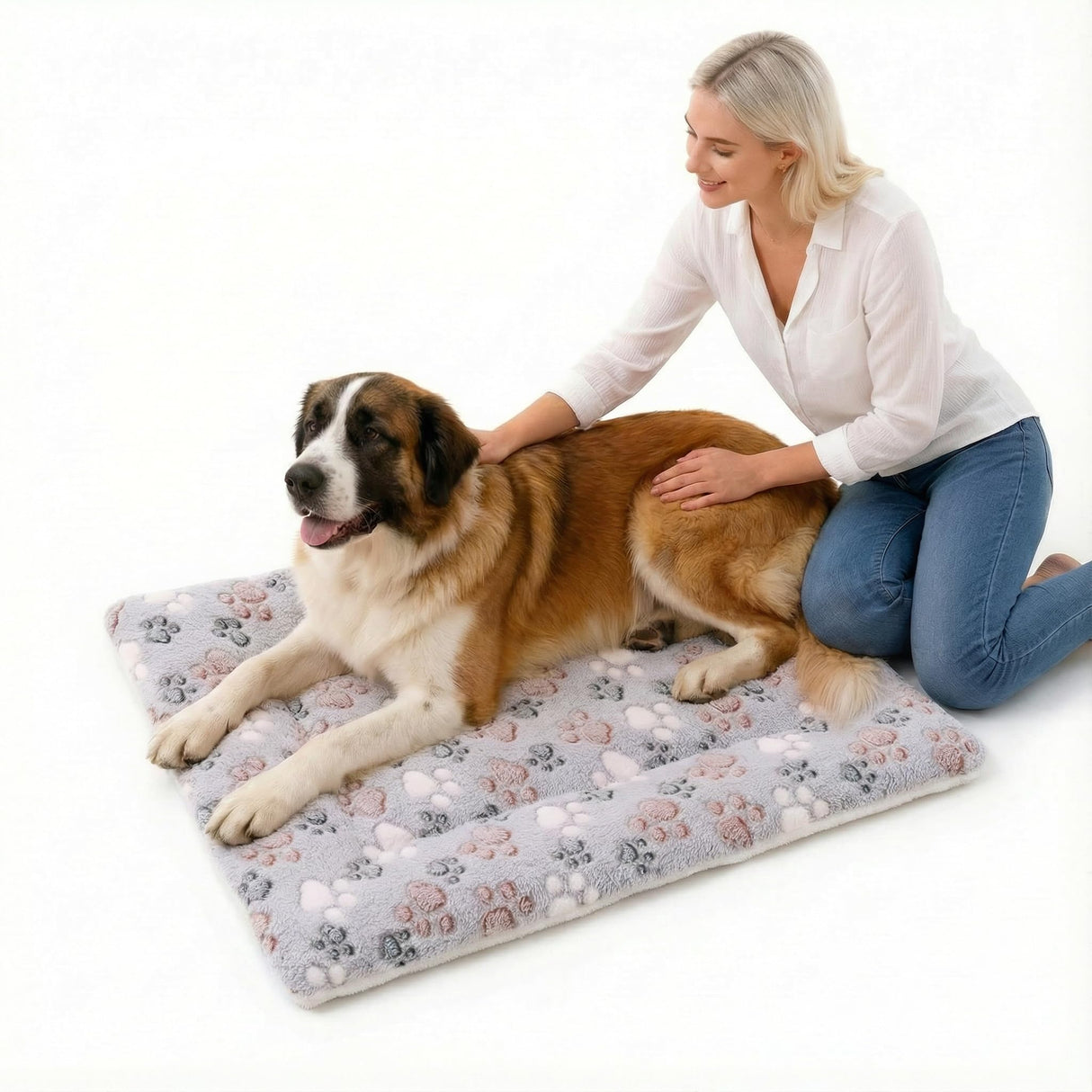 Reversible Dog Bed Mat - 35" x 27"Soft Dual-Sided Plush Pet Pad for Medium Small Dogs and Cat, Fully Washable Fleece Sleeping Mat, Warm Cushion for Crates, Kennels & Floors