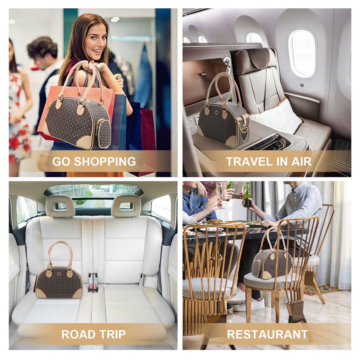 Betop House Fashion Dog Carrier PU Leather Dog Handbag Dog Purse Cat Tote Bag Pet Cat Dog Hiking Bag, Brown, Small 38 * 23 * 17cm