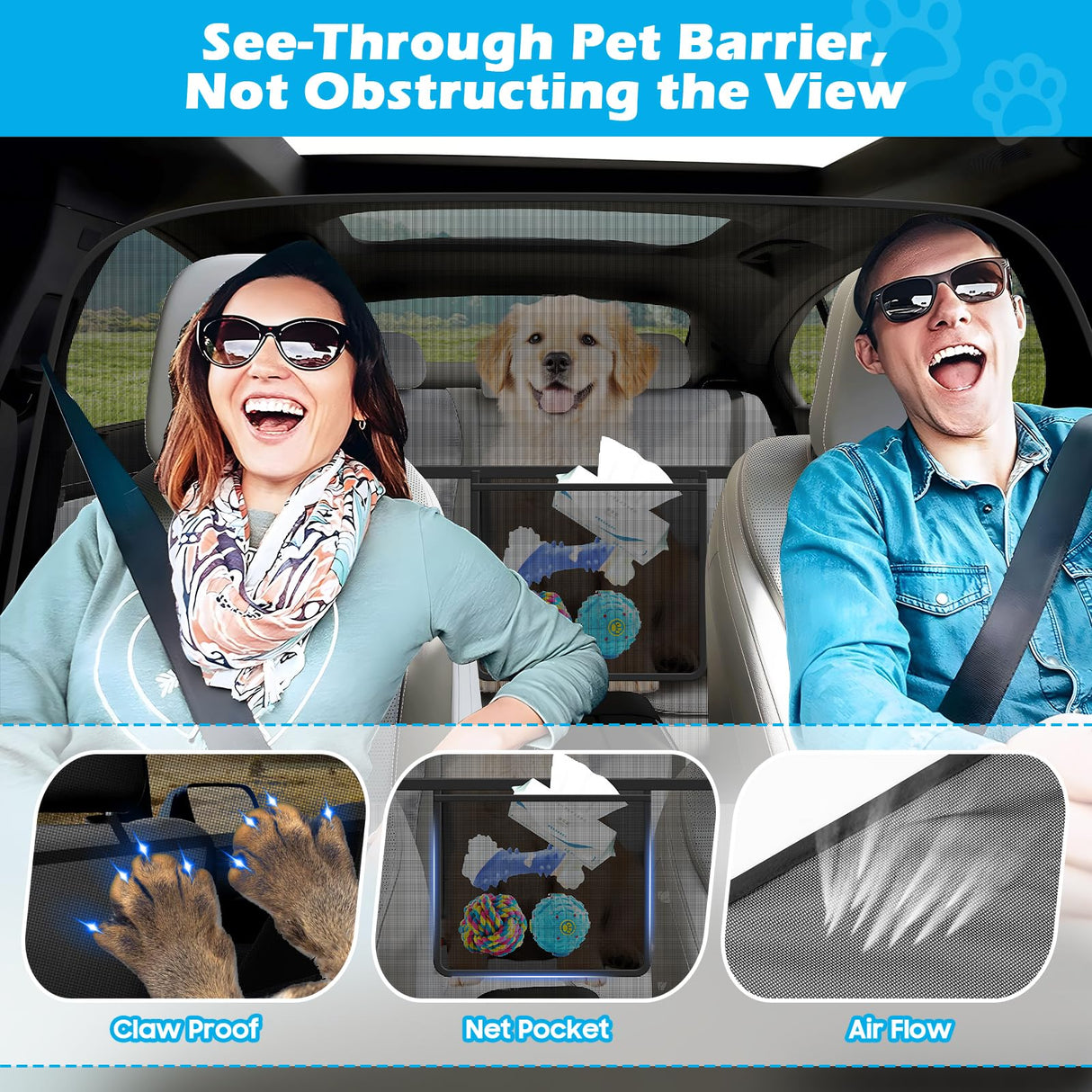 Automiim Dog Car Barrier Behind Front Seat, 51.2" Wide Car Pet Barrier One-Piece Design, Dog Car Divider Back Seat Barrier Small Crossover, Compact Car and Crossover