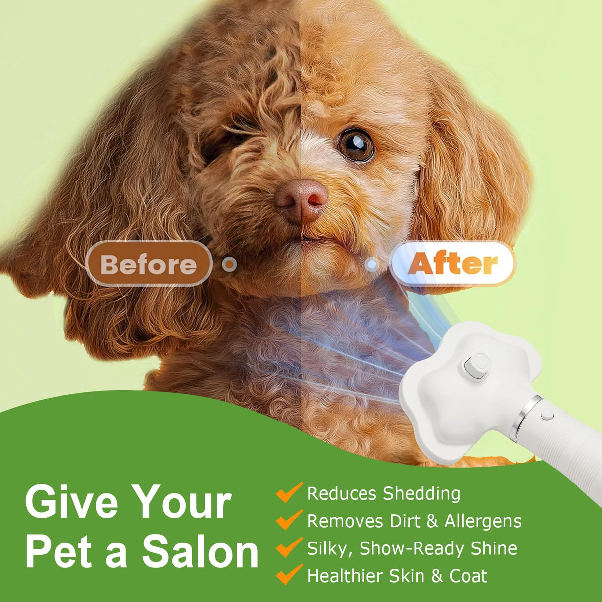 Professional Pet Grooming Dryer Brush – 3-in-1 Dog Blow Dryer with Slicker Brush, Adjustable Temp, Overheat Safe, Salon Quality