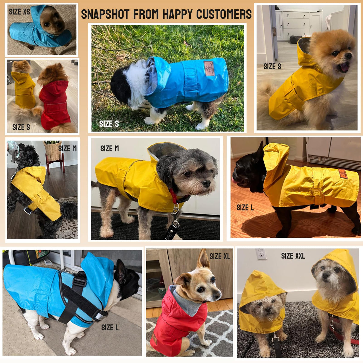 BECNBEAU Dog Raincoat Small Dog Rain Jacket Poncho Waterproof Snowproof Pet Rain Suit Double-Layered Warm Lining Hooded Leash Hole Adjustable Puppy Small Medium Dogs,Red,S,Back Length 6.5-8.5 inches