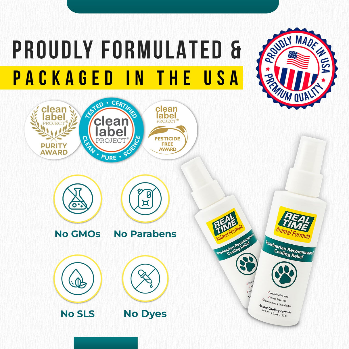 Real Time Pain Relief Pet Formula - 4oz Spray Bottle | Vet Recommended Relief for Pets | 16 Natural Ingredients Including Menthol, Aloe Vera, and Arnica | Gentle Cooling Sensation | Easy Application