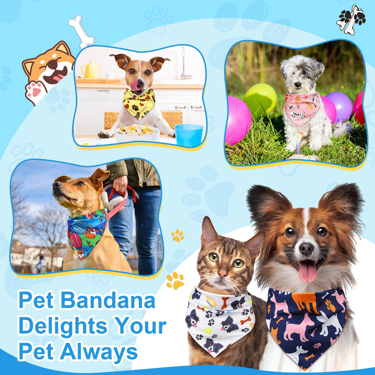 72 Pcs Dog Bandanas Bulk Summer Adjustable Washable Pet Triangle Scarf Soft Cute Cartoon Pattern Kerchief Bib for Summer Holiday Small Medium Large Pet Costume Accessories