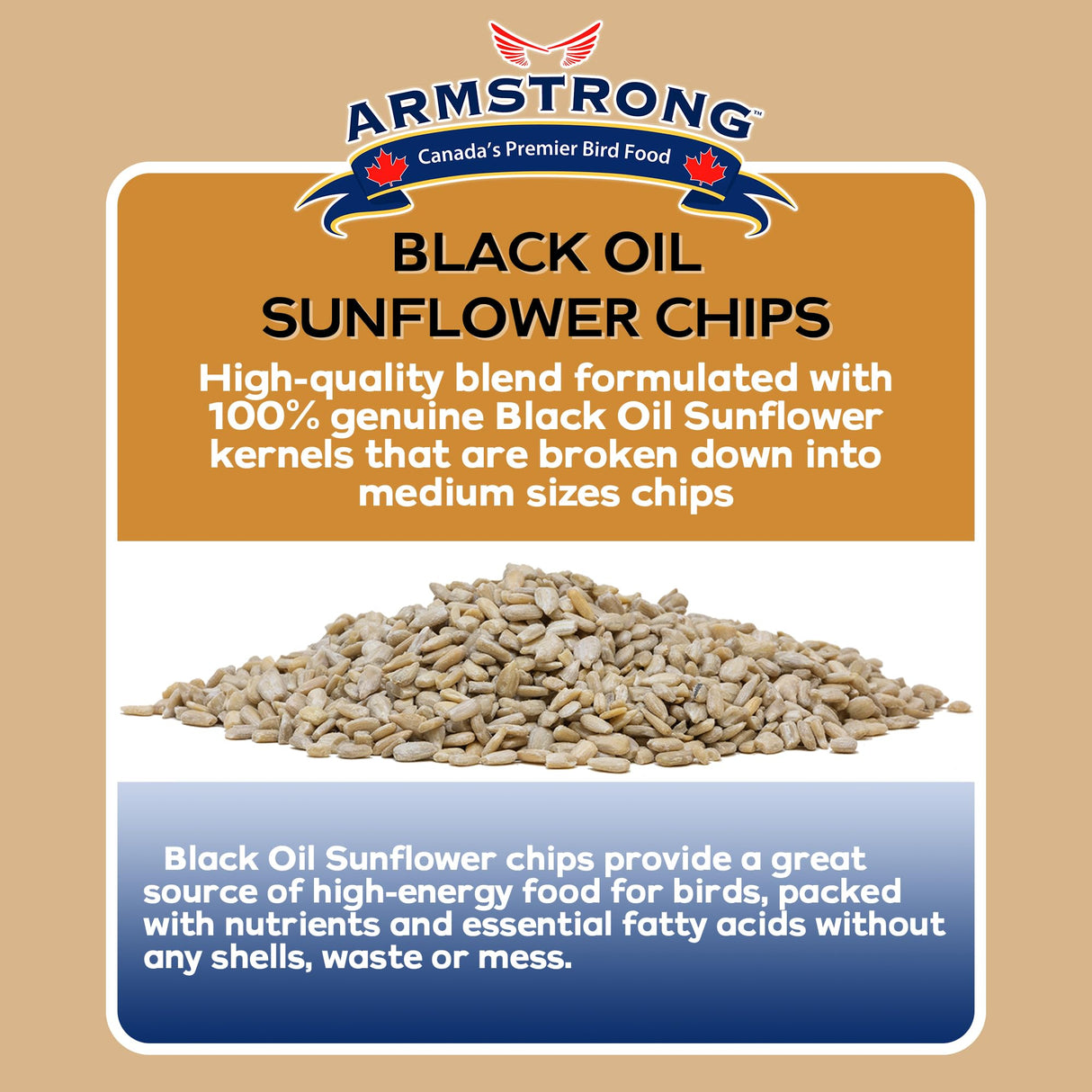Armstrong Wild Bird Food Black Oil Sunflower Chips, 20 Pounds - for Northern Cardinals, American Goldfinches and Black-Capped Chickadees - Ideal for Outside Feeders
