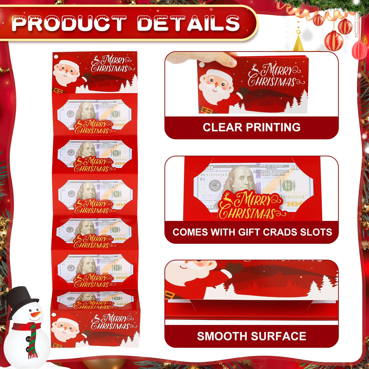 12 Pack/72 Slots Money or Gift Card Holder Xmas Cash Gifts Surprise Cash Envelope Merry Christmas Money Holder for Men Women Kids Birthday Gifts Xmas Party Supplies (Classical)