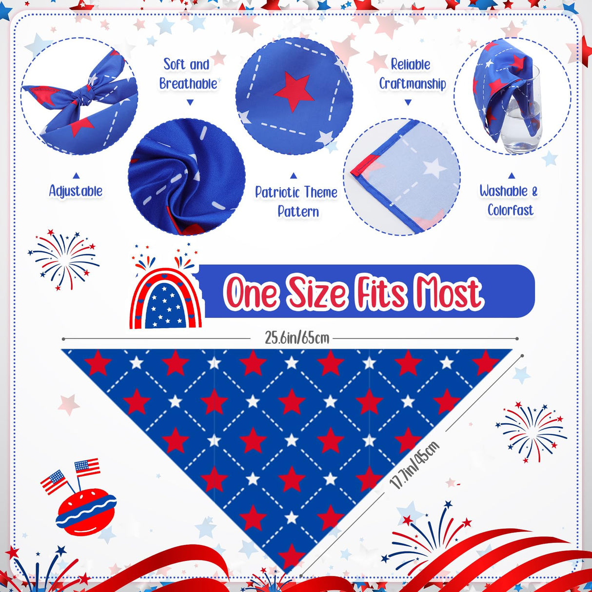 Chunful 100 Pcs 4th of July Dog Bandana Bulk Patriotic Dog Bandana American Flag Scarf Triangle Bibs Washable Puppy Kerchief Adjustable Grooming Supplies for Small Medium Large Dog Cat Accessory