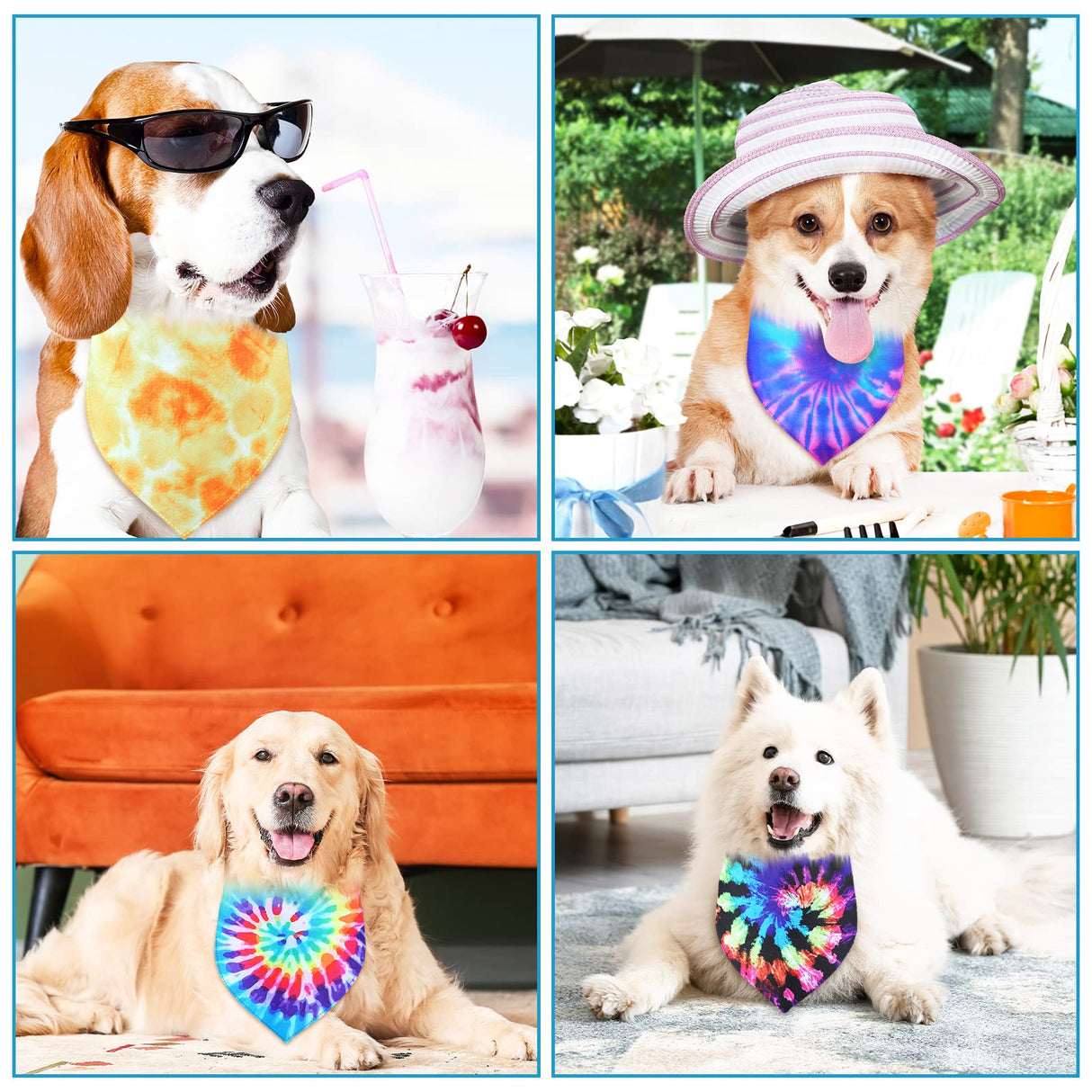 Silkfly 30 Pcs Winter Tie Dye Dog Bandanas Bulk Valentines Rainbow Spiral Bandanas for Dogs Triangle Kerchief Bibs Scarf for Pet Holiday Travel Costume Photo Prop Accessories, 30 Style(Extra Large)