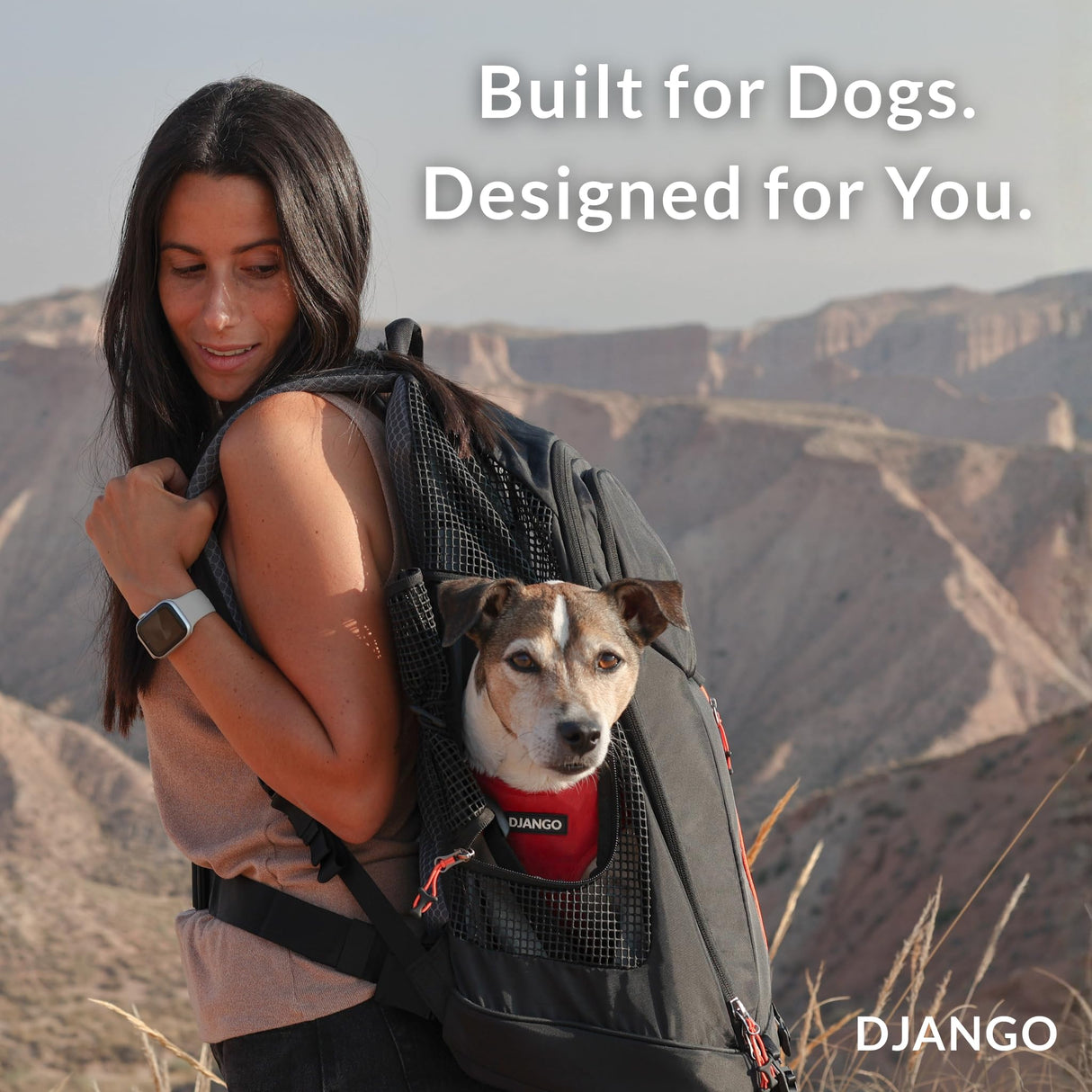 DJANGO Dog Carrier Backpack – Pet Backpack for Small Dogs & Cats with Hip Belt, Laptop Pocket & Water Bottle Sleeve – Travel Dog & Cat Carrier for Hiking, Camping & Commuting (Midnight Black)