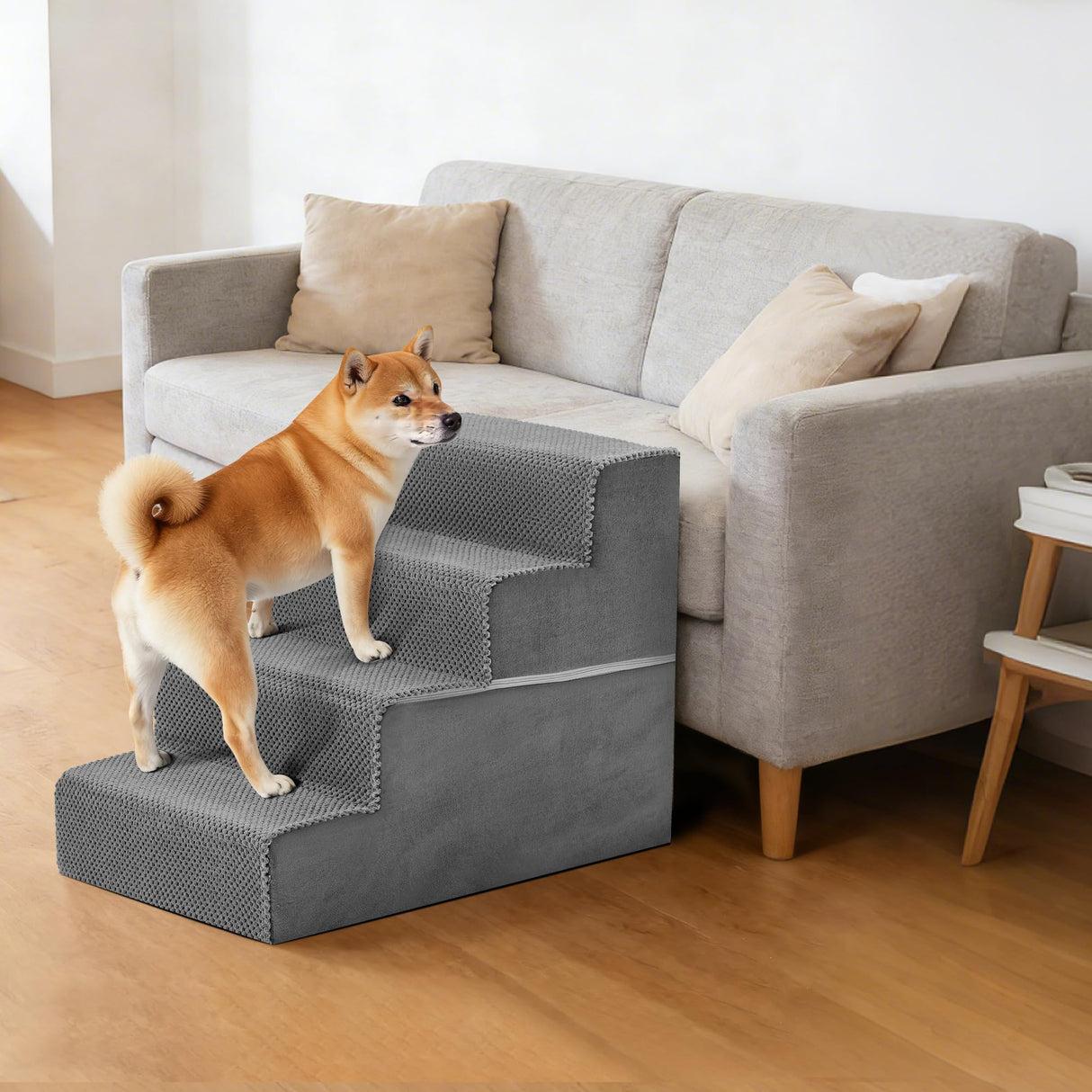 KMFurnila 4-Step Dog Stairs for Large Dogs and Cats, 18in H Dog Steps for Couch, Sofa, Chair, Non-Slip Sturdy Pet Steps, Pet Ramp for High Bed Indoor