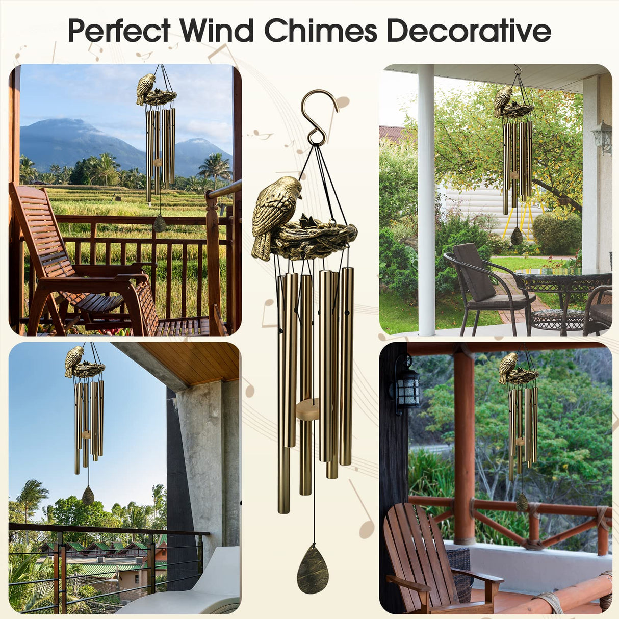 YLYYCC Wind Chime,25"Metal Bronze Memorial Wind Chime,Wind Chimes for Outside Unique Bird Nest Wind Chimes with 6 Tuned Tubes Soothing Melodic Tones Garden Decor Memorial Wind Chime Gift for Women,Mom