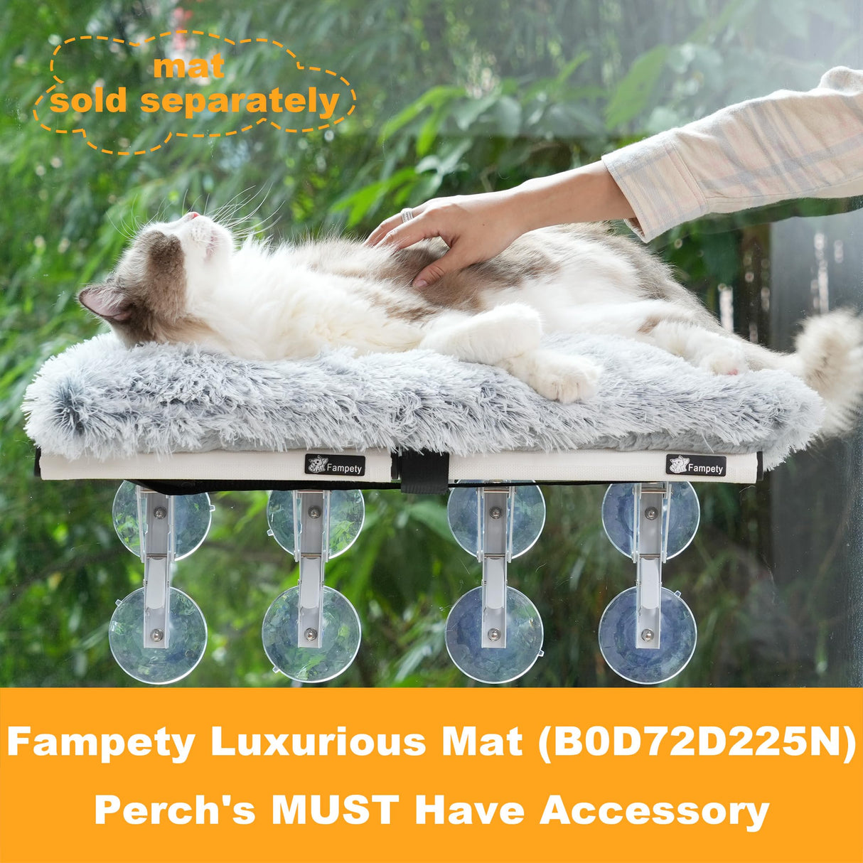 Fampety 24"XL Cat Window Perch=12" Duo Pac Step=2 Mini Stand for Narrow Space,Vertical Gym Set,8+8 Suction Cup,Hold Up 80LB,Foldable Cordless Underneath Support,Textilene Seat Bed,Easy Clean&Dry-White