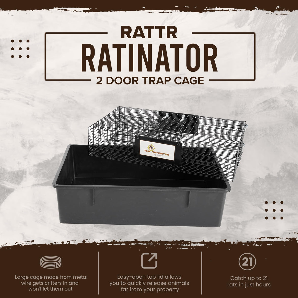 RUGGED RANCH Ratinator No Poison, Multi-Catch Live Animal Rat Catch and Release Cage Trap for Indoor or Outdoor Pest Control, Black