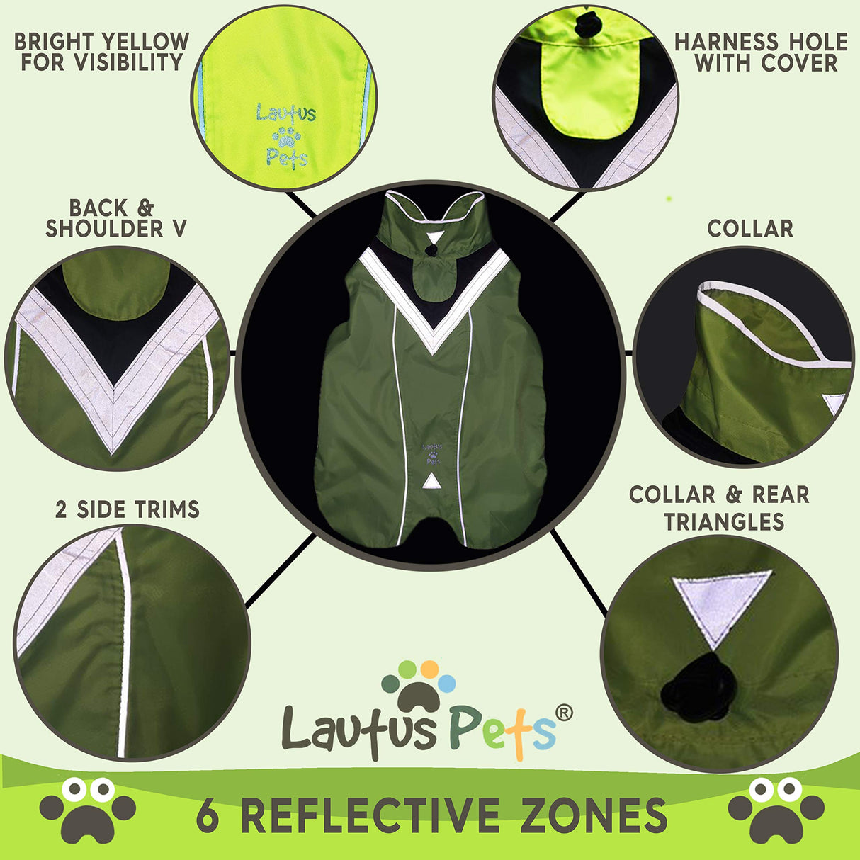 Lautus Pets Waterproof Dog Rain Coat, Reflective Safety Strips & Leash Hole β Lightweight Adjustable Jacket for Medium Breeds - M, Yellow