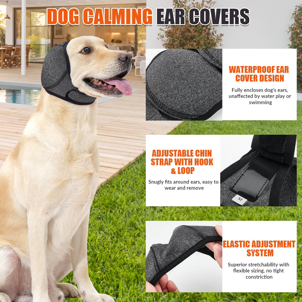 SlowTon Quiet Ears Dog Hoodie - 2 Pcs Ear Wrap Dog Ear Muffs Noise Protection, Anxiety Relief Dogs Hat Calming Hood Head Cover, Pet Headband Dogs Ear Protector for Grooming, Force Drying (Grey,S)