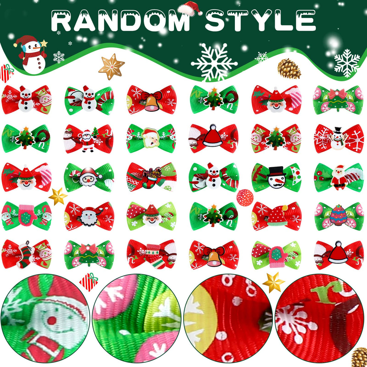Weewooday 90 Pcs Christmas Dog Hair Bows Xmas Grooming Dog Hair Accessories Bows with Rubber Bands Pet Topknot for Xmas Party Decor Pet Gift