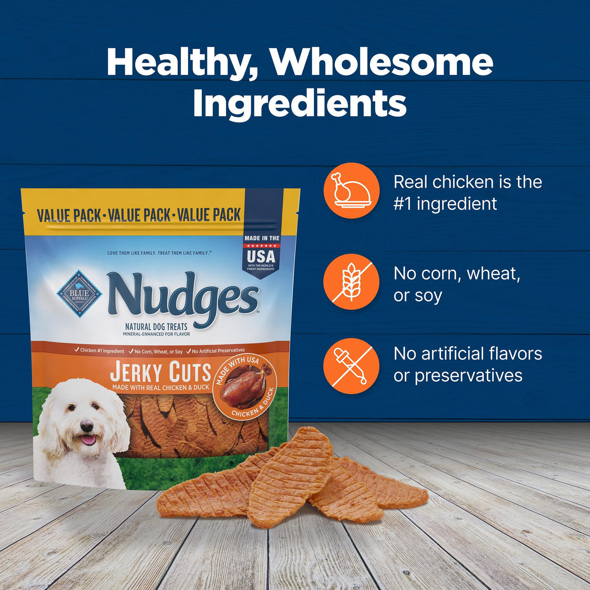 Blue Buffalo Nudges Jerky Cuts Dog Treats, Made in the USA with Natural Ingredients, Chicken & Duck, 36-oz Bag