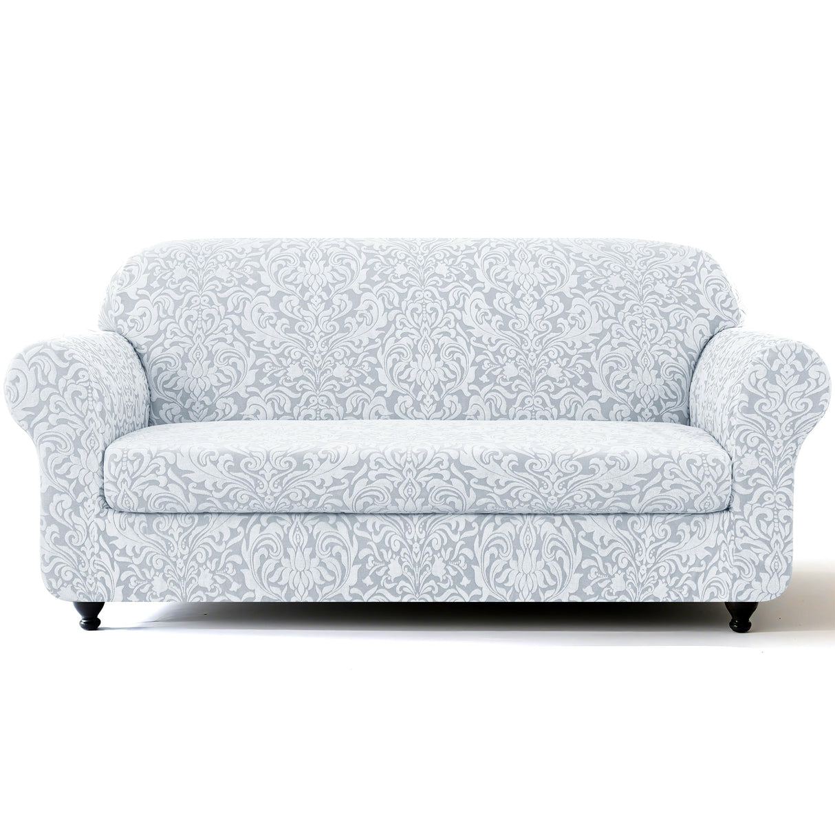 SUBRTEX 2 Piece Loveseat Covers, Jacquard Damask 2 Seater Couch Cover with Seat Cushion, Stretch Non Slip Furniture Protector for Dogs Pets (Medium, Light Grey)