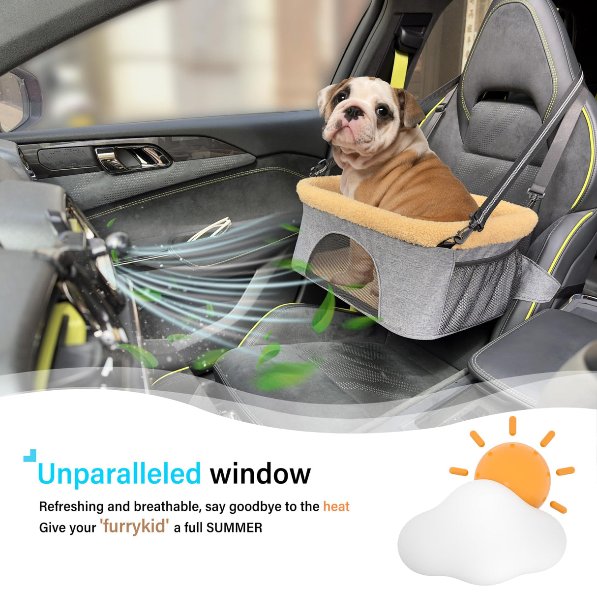 ROODO Deluxe Dog Booster Seat with Height-Adjustable Foldable Metal Frame and Safety Leash,Portable Pet Car Seat for Under 20lb Puppy Cats with Plush Thick Cushion Mesh Window Pockets(Cation Gray