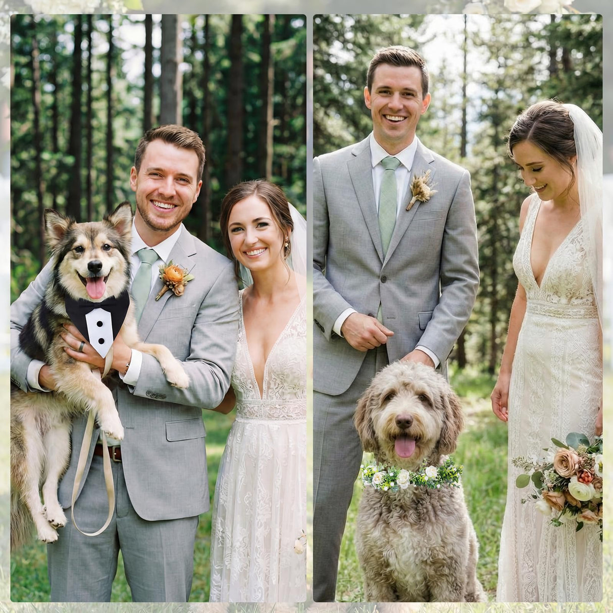Huhumy 2 Pcs Dog Wedding Suits, Tuxedo and Flower Collar, Bow Tie Adjustable Formal Suit Costume Elegant Dog Flower Headband for Small to Medium Dogs Wedding Engagement Birthday Outfit Pet Photo Prop