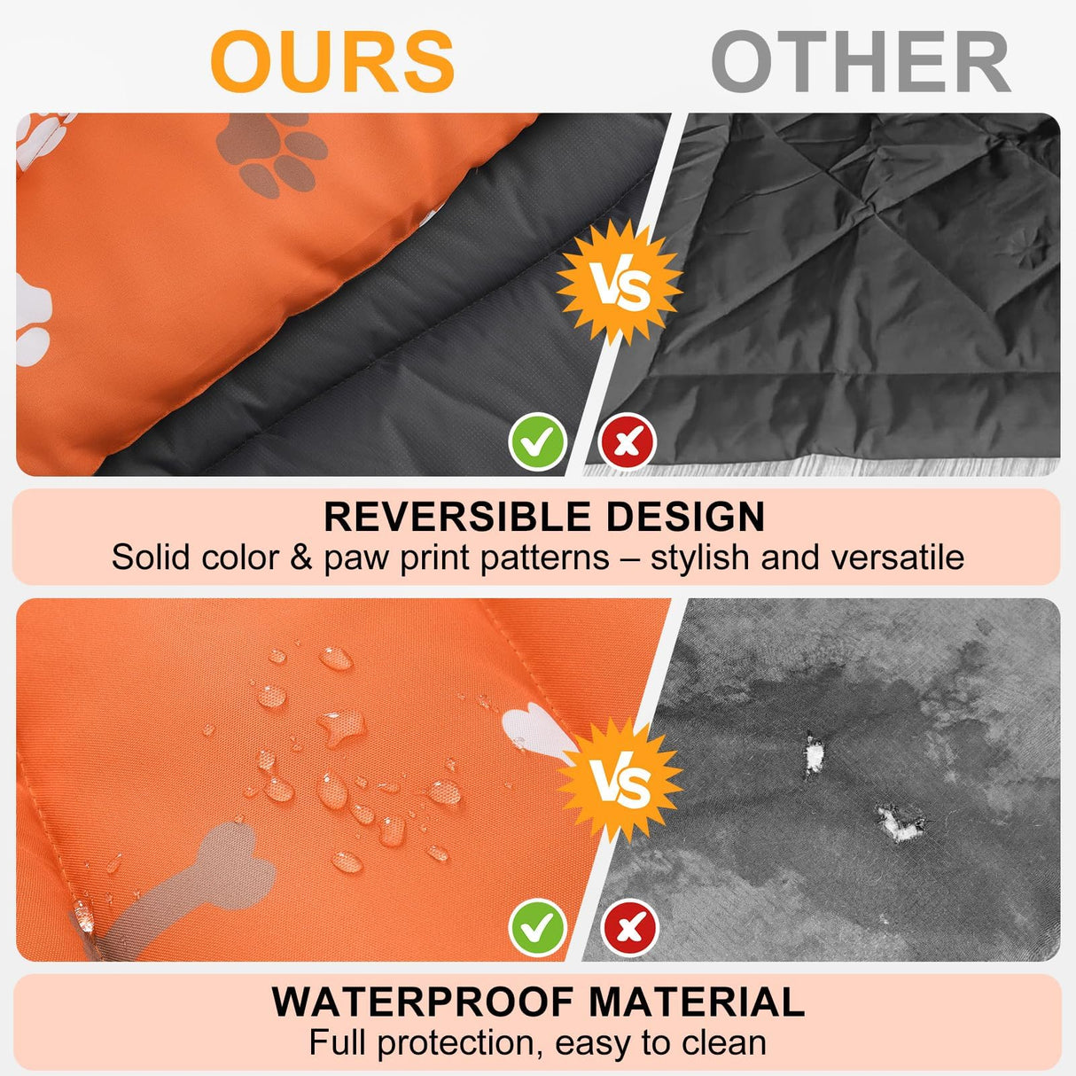 BEAUTYZOO Outdoor Dog Bed Waterproof, Camping Dog Bed Reversible, Portable Travel Bed with Carry Bag- Machine Washable, Durable, Foldable Outdoor Pet Bed Mat for Medium Large Dogs, 26" x 43" Orange