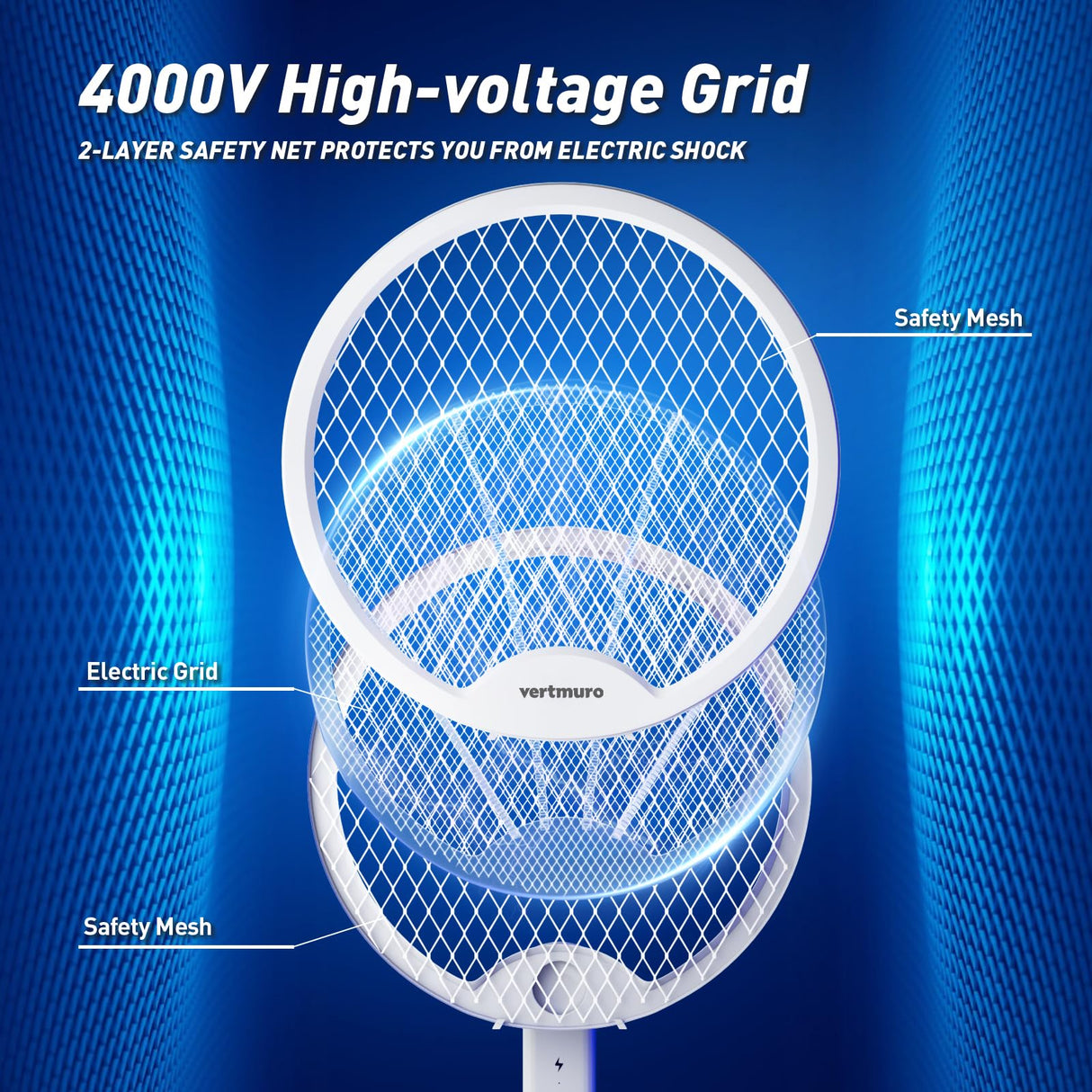 4000V Electric Fly Swatter, 2-in-1 Foldable Bug Zapper Racket with USB Rechargeable Battery, UV Light, Mosquito Killer Zapper for Home Office Camping, 2PC