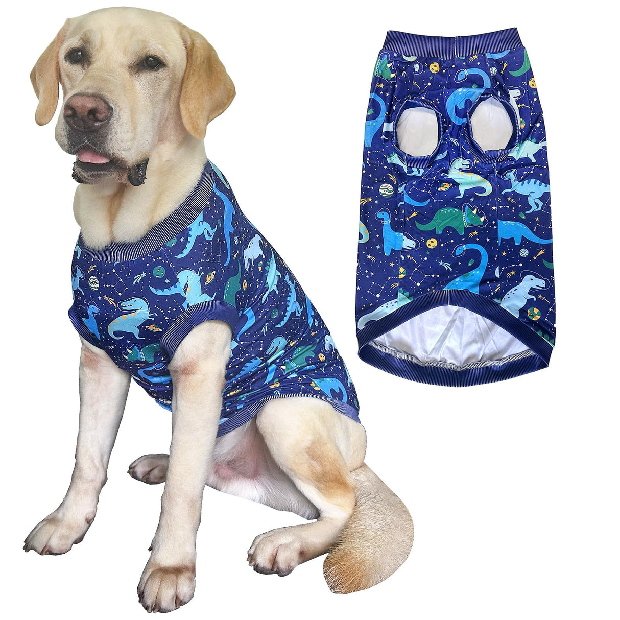 PriPre Dog Navy Sleeveless T Shirts with Universe Dinosaur Pattern Printed Soft Vest for Large Dogs (XL, Vest)
