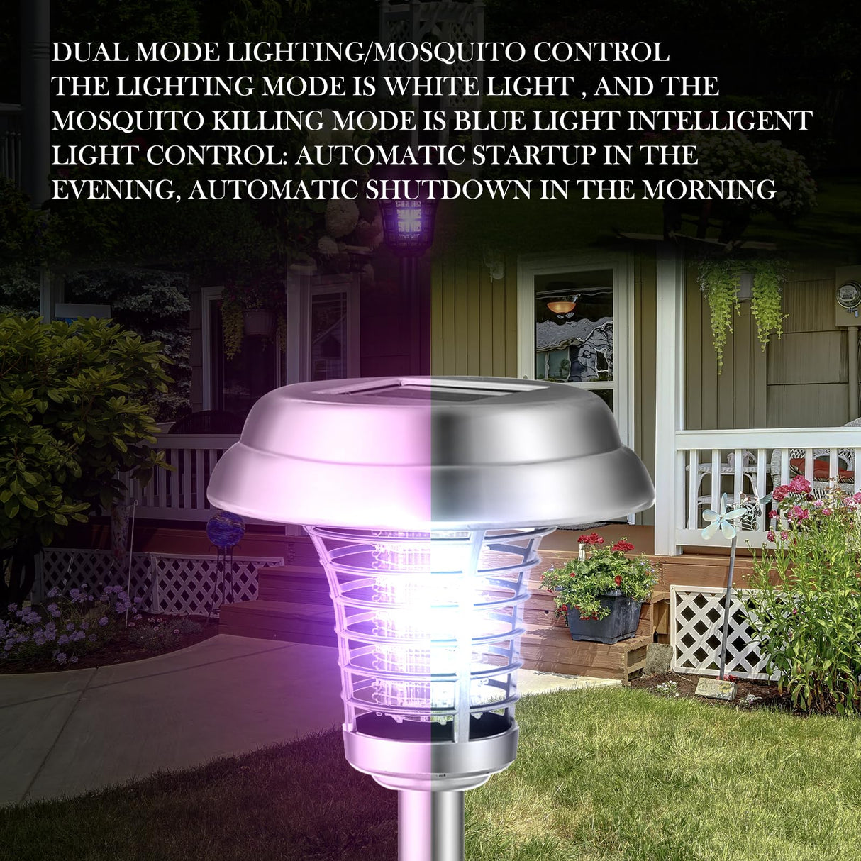 4 Pcs Solar Bug Zapper Waterproof Outdoor Mosquito Zapper Mosquito Killer and Lighting Mosquito Repellent Lamp for Indoor Outdoor Use Garden Patio, Purple and White Light (Silver, Stainless Steel)