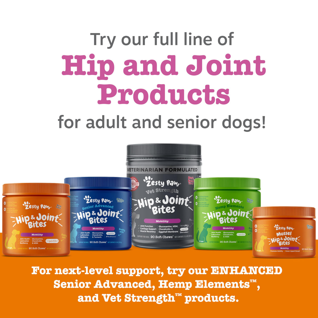 Zesty Paws Hip and Joint for Dogs, Glucosamine for Dogs Hip and Joint Supplement with Chondroitin, MSM, Vitamins C & E - Bacon, 90 Count