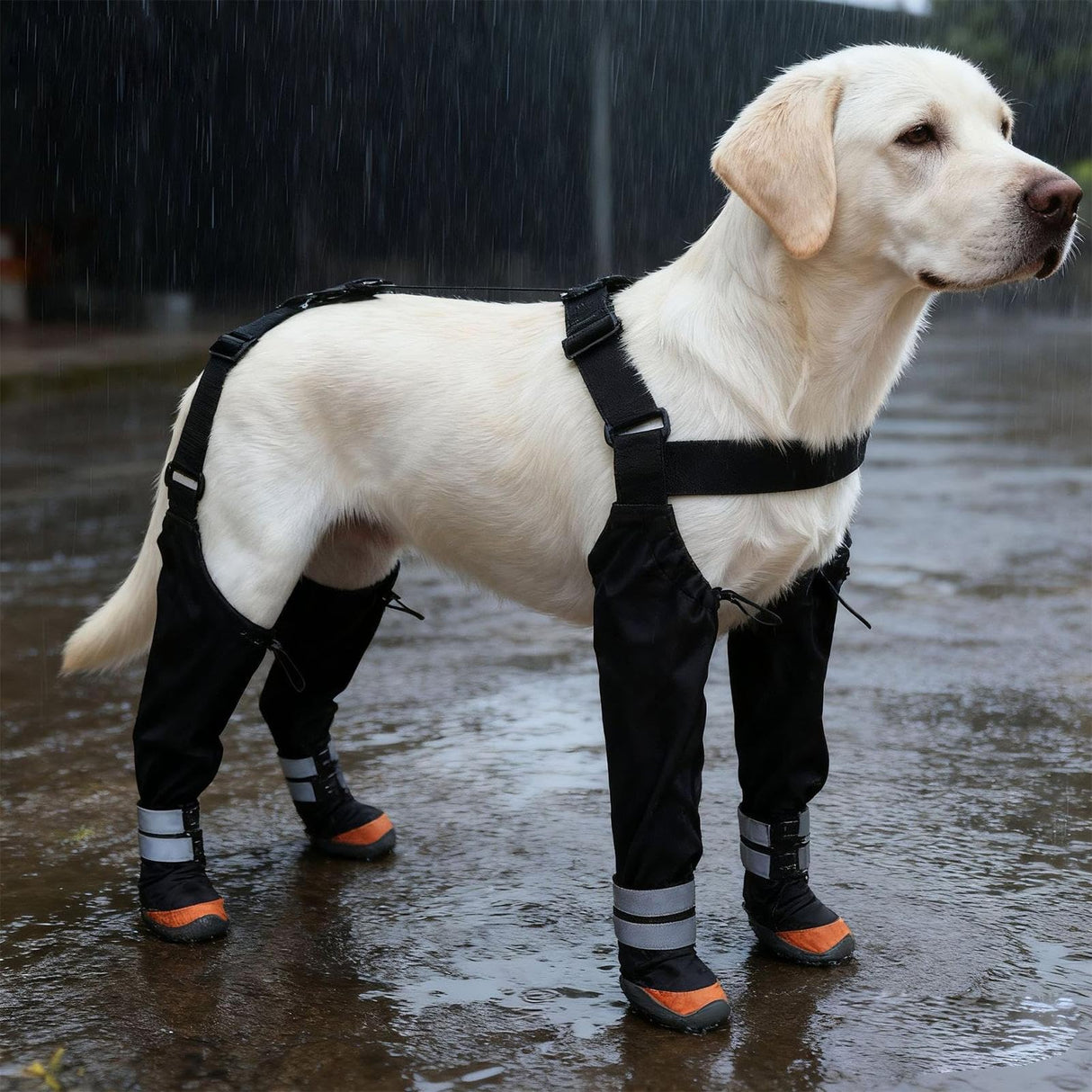Winter Dog Suspender Boots, Dog Paw Protectors, Waterproof Doggy Booties for Winter, Anti-Slip Reflective Dogs Shoes Snow Boots for Outdoor Walking