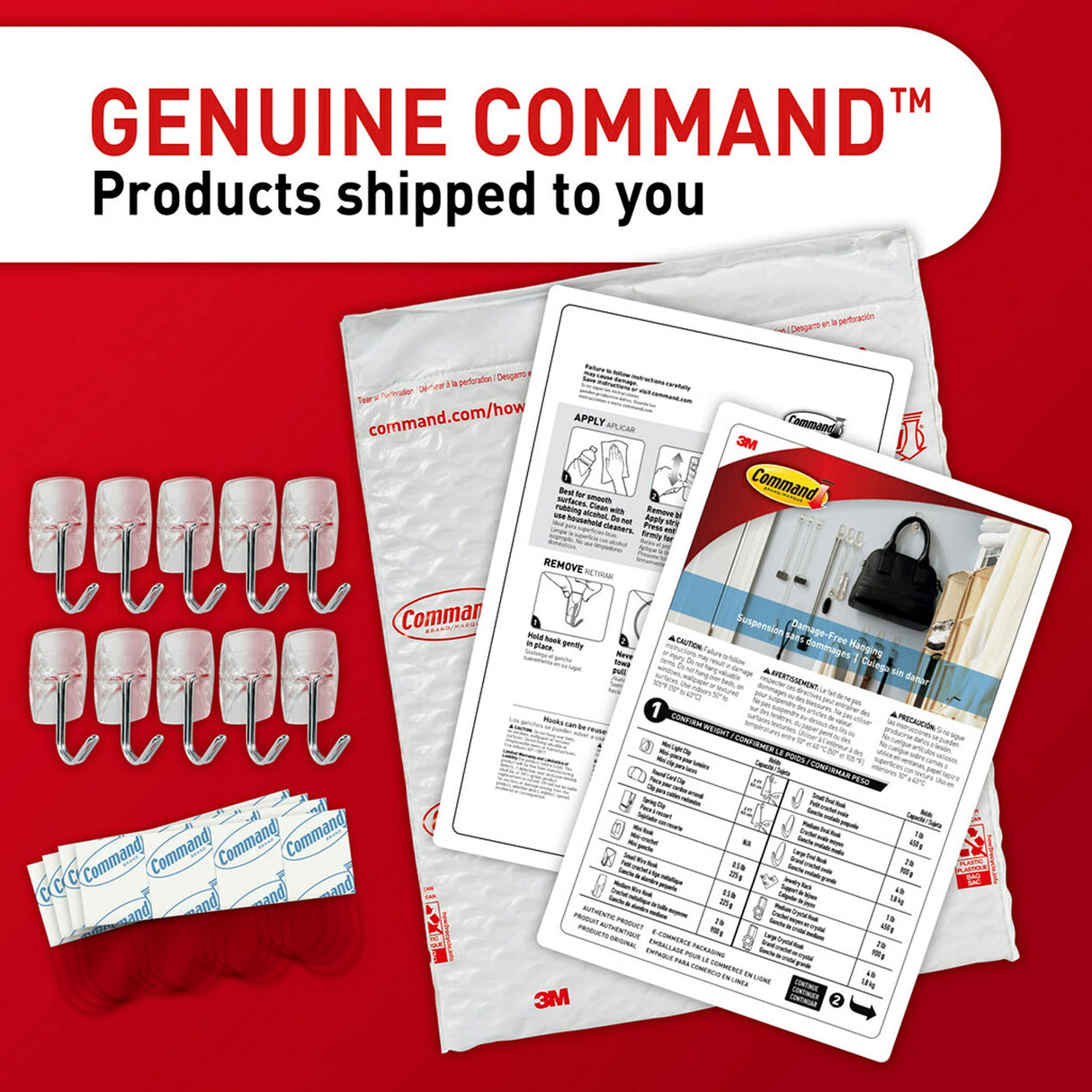 Command Small Clear Wire Toggle Hooks, 10 Hooks and 12 Command Strips, Damage Free Hanging Wall Hooks with Adhesive Strips, Adhesvie Hooks for Hanging, Organization and Storage, Holds up to 0.5 lb