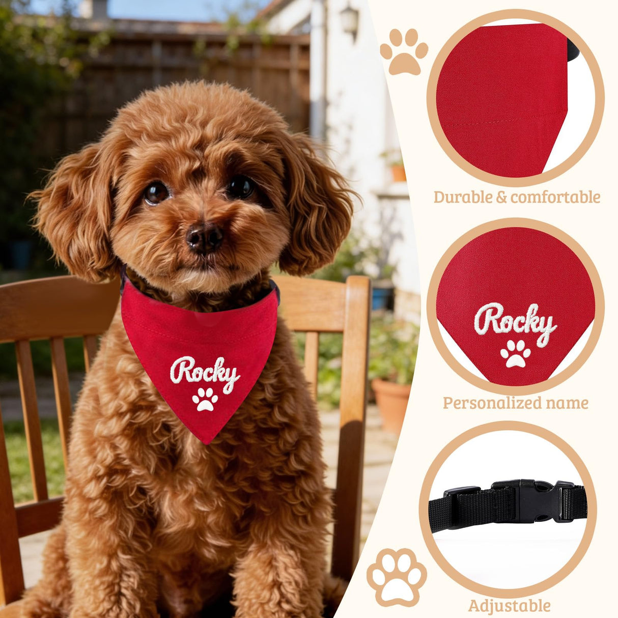 KOTAGI Custom Dog Scarf Embroidered Name, Personalized Dog Bandana for Small Medium Large Dogs, Anti-loosening Adjustable Dogs Birthday Bandana Cute Pet Costume Accessories