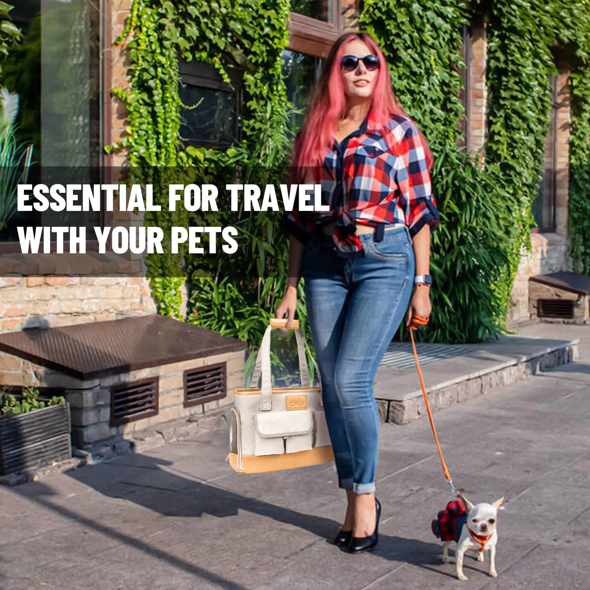Johomviin Dog Carrier, Cat Carrier, Pet Carrier, Foldable Waterproof Premium PU Leather Oxford Cloth Dog Purse, Portable Tote Bag Carrier for Small to Medium Cats and Small Dogs