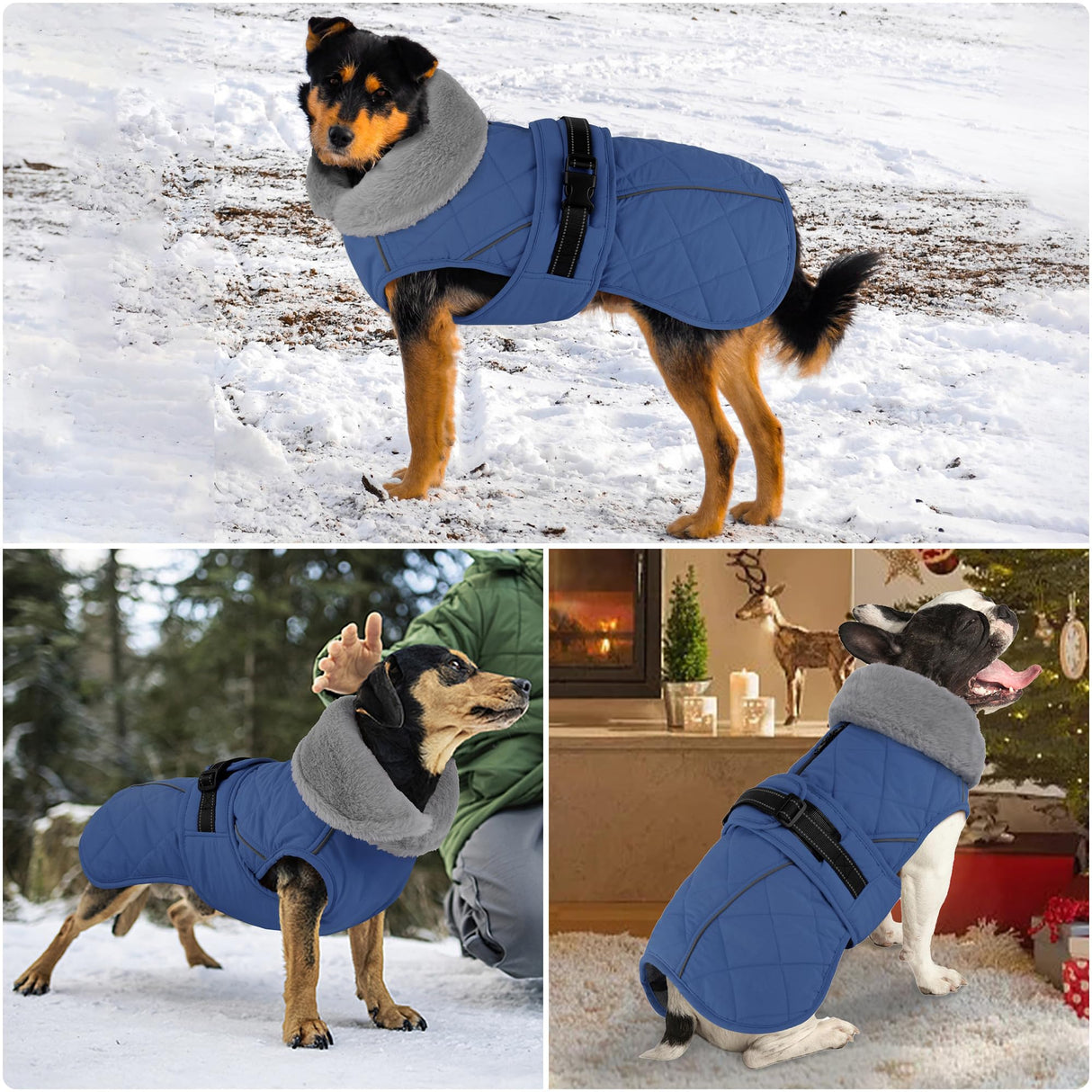 Petglad Dog Coat, Waterproof Dog Winter Jacket with Adjustable Buckle, Reflective Turtleneck Pet Snow Vest Warm Fleece Sweater for Small Medium Large Dogs - Blue, 3XL
