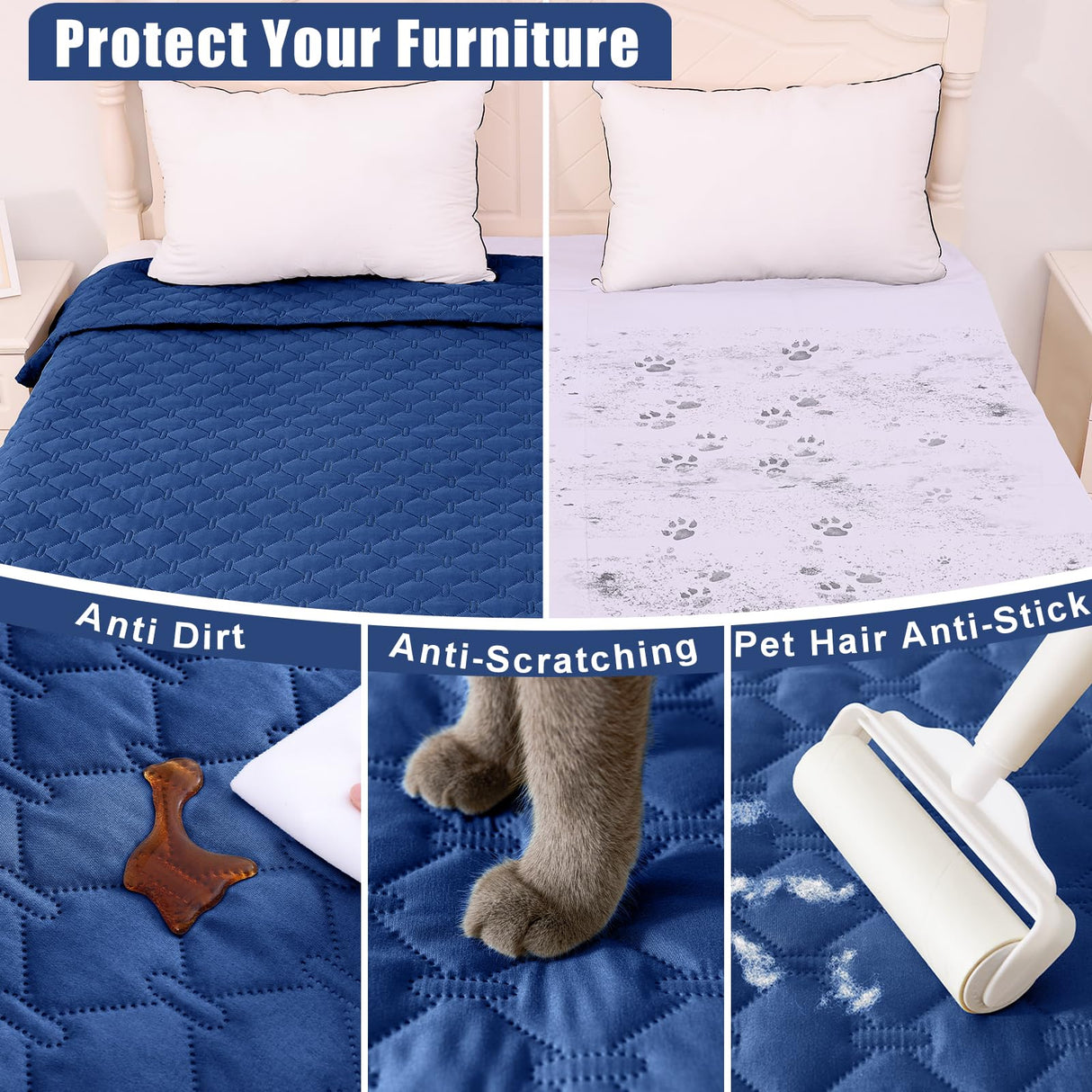 Smiry Waterproof Dog Bed Cover Blanket, Soft Reversible Pet Blanket, Washable Leakproof Cats Dogs Couch Cover for Sofa, Couch, Furniture (82x102 Inch, Navy/Blue)