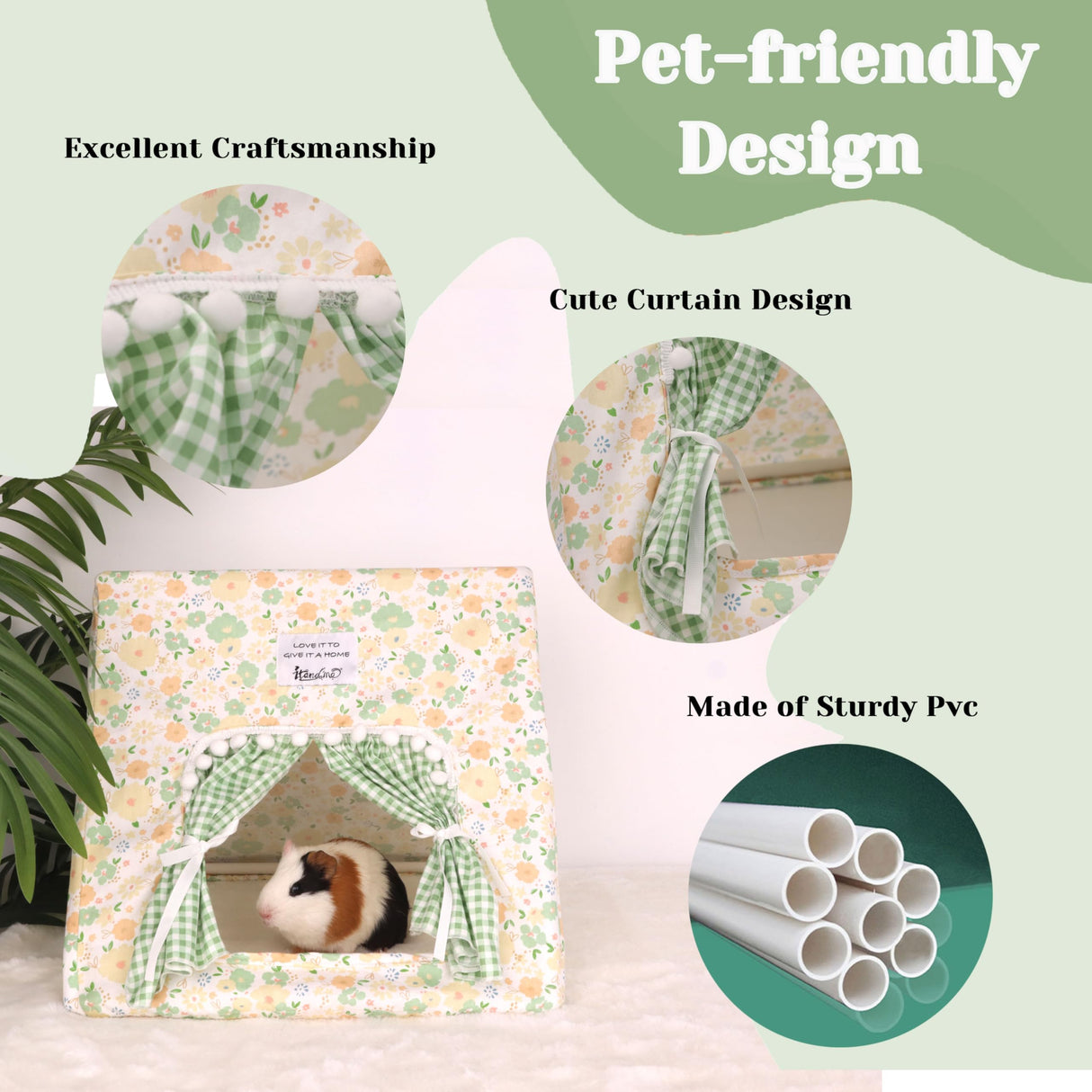 Guinea Pig Hideout Large with Curtain, Bunny Hideout, Machine Washable Guinea Pig Hide Tent Houses & Habitats, Small Animal Hideout for Pet Rabbit, Ferret, Rat, Chinchilla, Squirrel (Flower, Large)