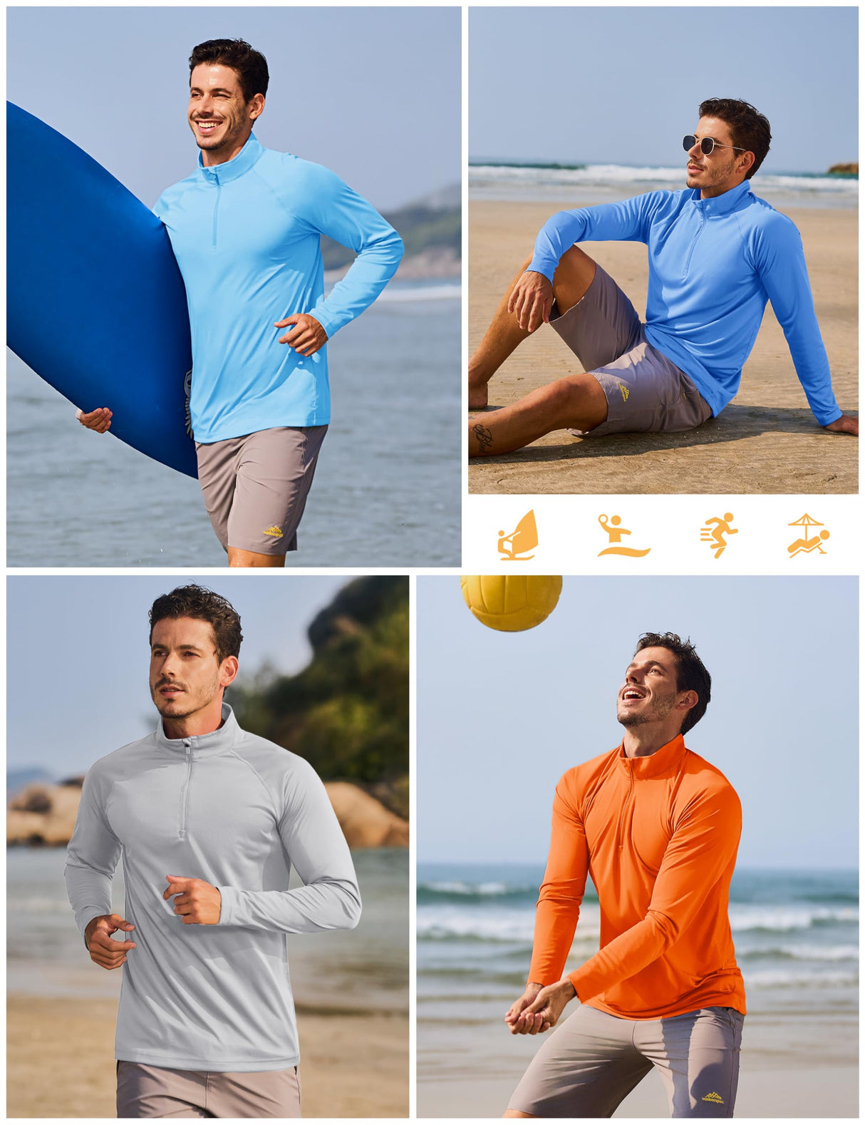 TACVASEN Sun Protection Shirts for Men Long Sleeve 1/4 Zip Outdoor Athletic Performance Workout Shirt for Men Quick Dry Fit Sports Shirts Blue Grey M