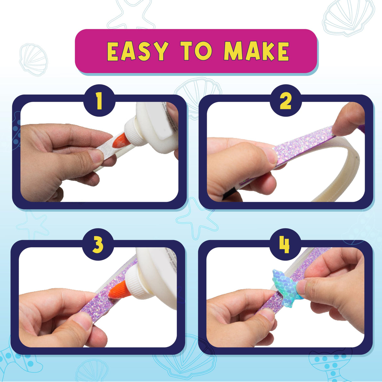 PURPLE LADYBUG Mermaid Headband Making Kit - Mermaid Hair Accessories for Girls 6-8 Years Old - DIY Hair Kit for Girls - Mermaid Crafts for Girls Ages 6-8, Stocking Stuffers for Girls Christmas Gifts