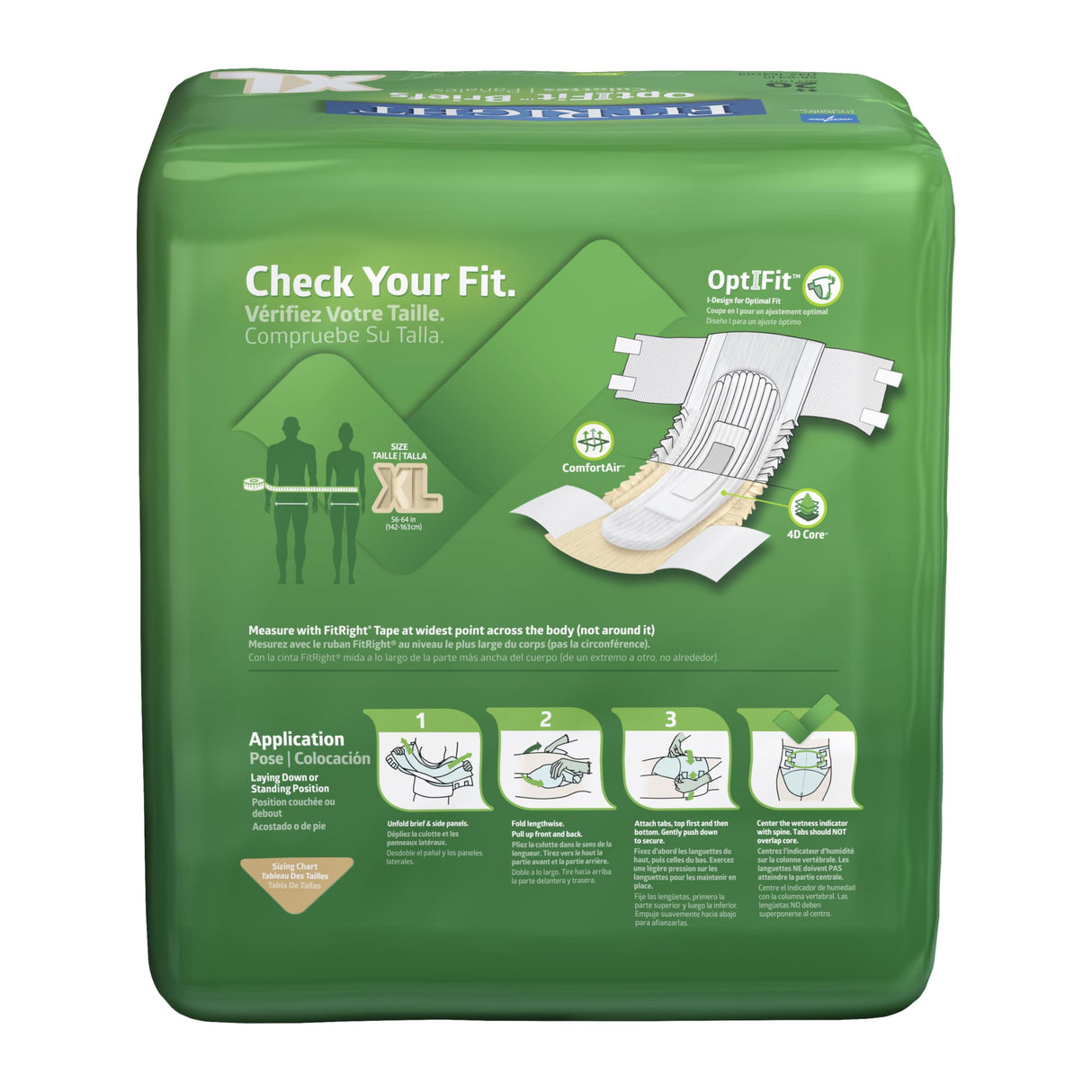 Medline FitRight OptiFit Extra+ Adult Diapers with leak stop guards, Disposable Incontinence Briefs with Tabs, Moderate Absorbency, X-Large, 56"-64", 20 count