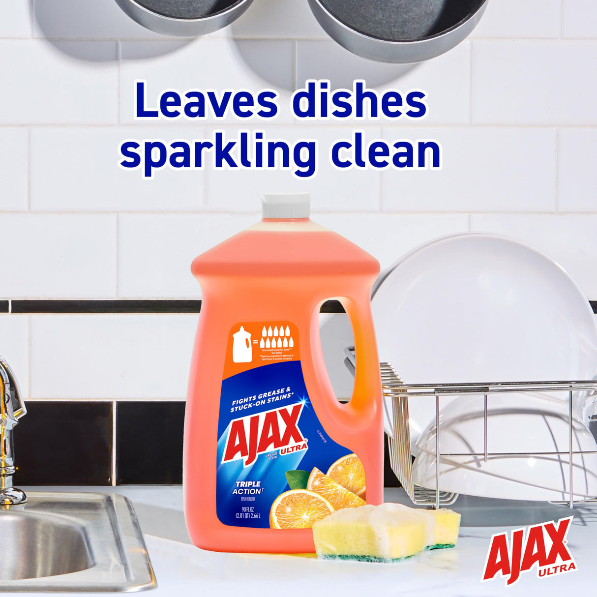 Ajax Ultra Dishwashing Liquid Dish Soap Refill, Orange Scent, Triple Action, 90 fluid ounce