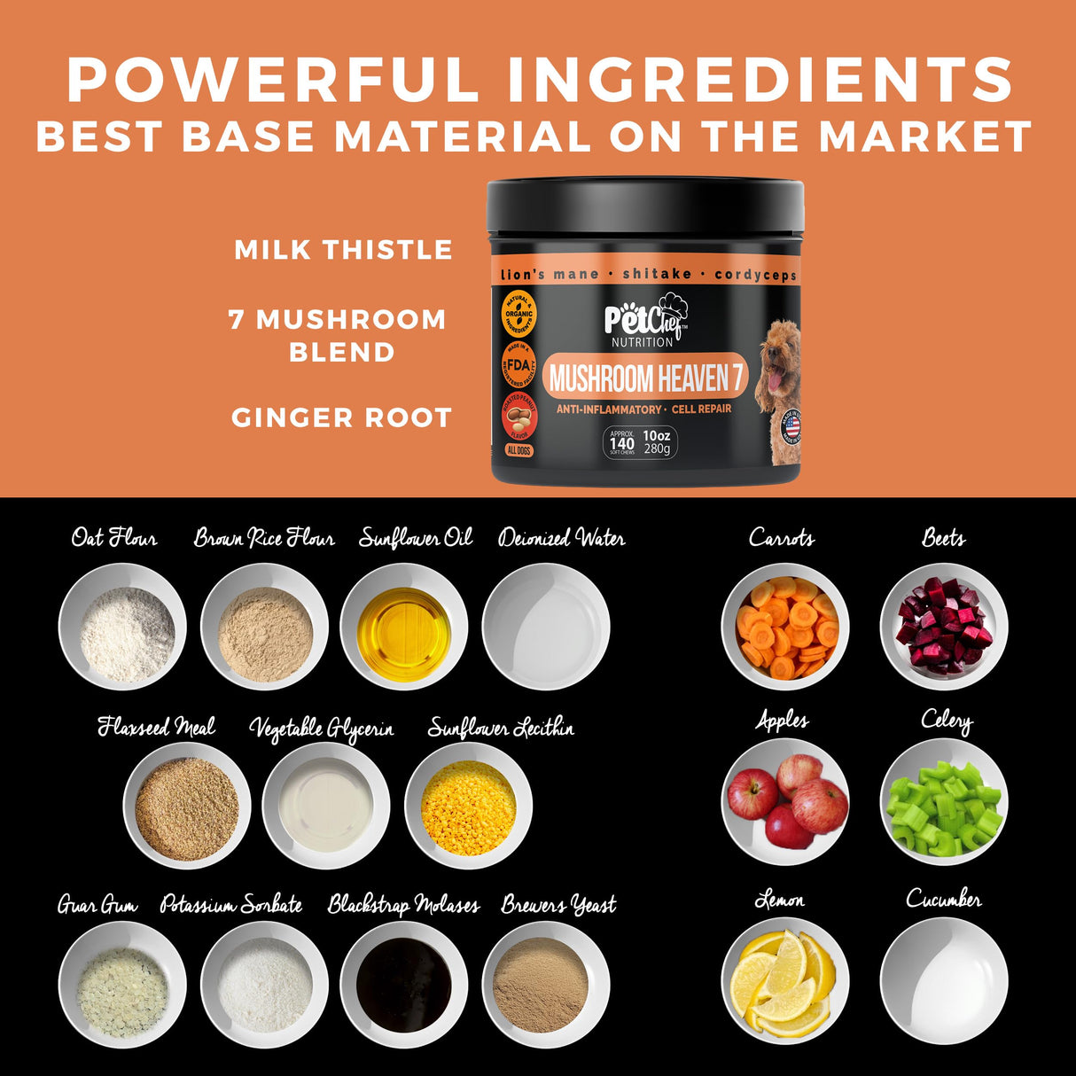 Pet Chef Turkey Tail Mushroom Chews for Dogs 7 Mushroom Blend with Lion’s Mane, Reishi, Maitake, Milk Thistle & Ginger Root for Immune, Gut & Detox Support, 140 Soft Chews (Natural & Organic)