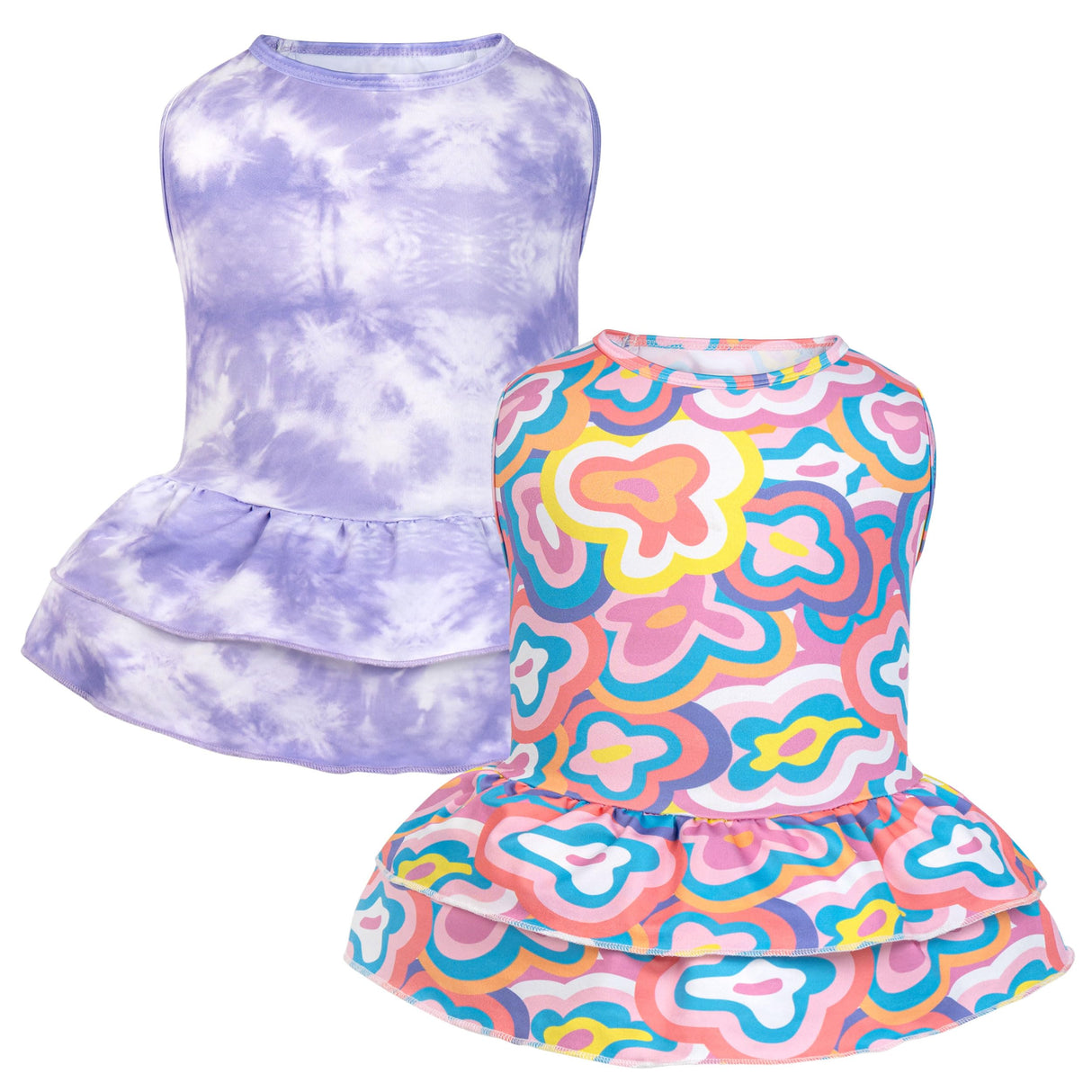 cyeollo 2 Pack Tie Dye Dog Dress Puppy Dress Soft Breathable Dog Clothes for Small Dogs Girl Outfit Pet Apparel, Tie Dye+Flower, XS