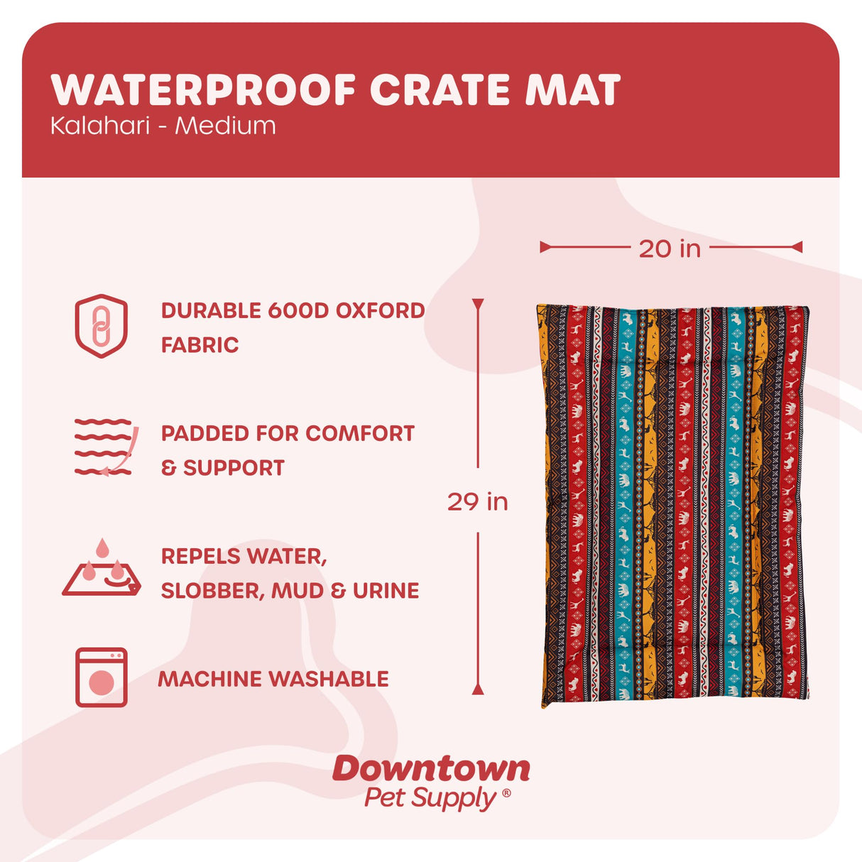 Downtown Pet Supply Dog Crate Pad, 29" x 20" - Waterproof, Ripstop Nylon Dog Crate Mat Chew Proof and Machine Washable - Kalahari - M