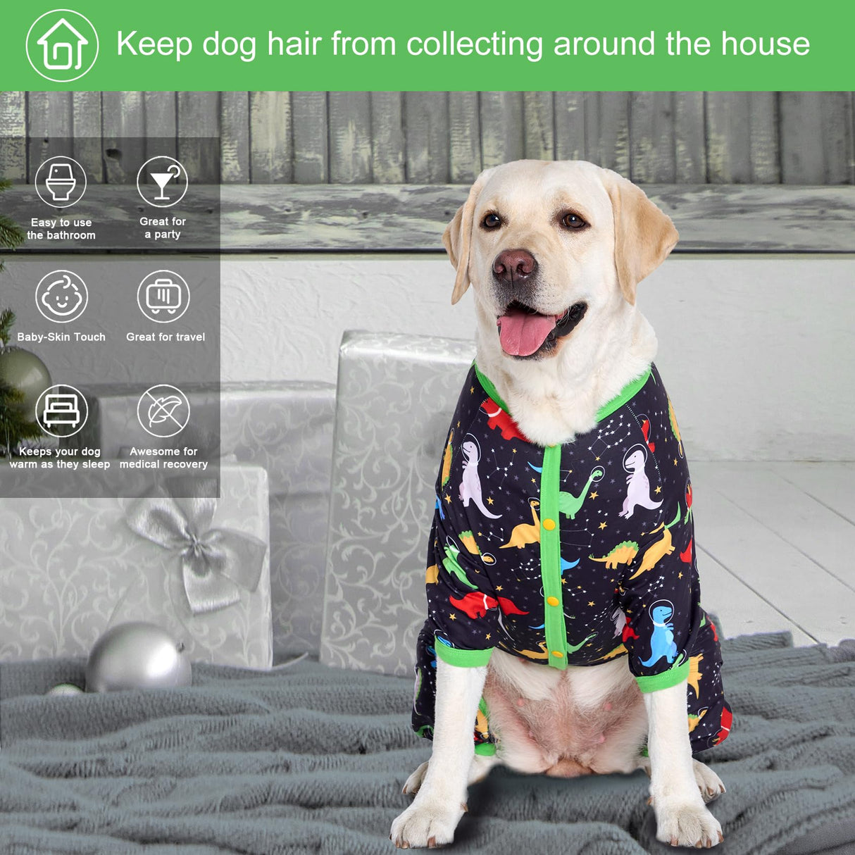 LovinPet Big Dog Wound Care/Surgical Recovery Shirt, Undershirt for Dog Coats, Anti Licking, Pet Anxiety Onesies for Dogs, Dinosaurs in Space Print, Onesies for Dogs, Pitbull Shirt, Pet PJ's, 2XL